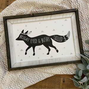 Black White Fox Wall Art, BRIGHT EYED + BUSHY TAILED, Gallery Wall Piece